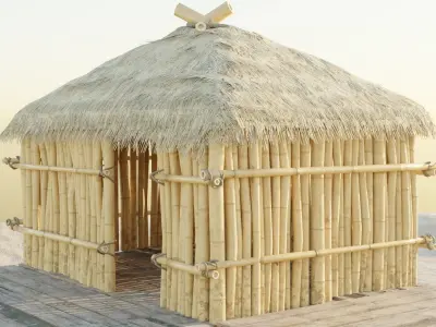 Bamboo beach hut Low-poly 3D model