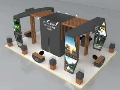 Booth Exhibition Stand Stall 12x7m Height 400cm 4 Side Open 3D model