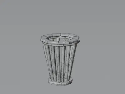 Medieval round-shaped wooden basket Low-poly 3D model