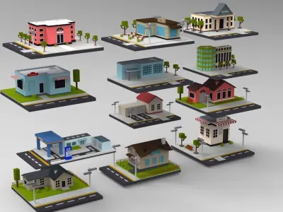 Cartoon House Buildings Pack City Low-poly 3D model