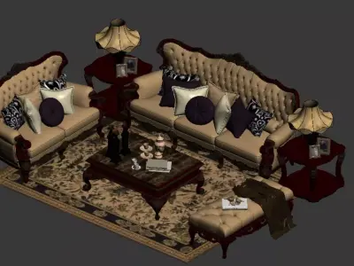 European classical luxury sofa Low-poly 3D model