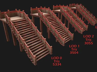 Wooden Stairs Medieval  Low-poly 3D model