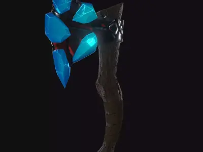 Axe with crystals PBR Low-poly 3D model Low-poly 3D model