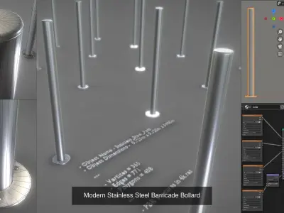 Stainless Steel Bollard High and Low-Poly 3D Model Pack