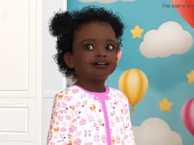  Little African Girl Light Skin in Full Bodysuit Rigged for Cinema 4D 