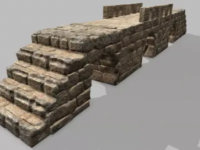 Stair Set stone arch with stairs Low-poly 3D model