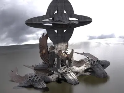 Floating Angel monolith Sci-fi Base Extended Kit bash 3D model