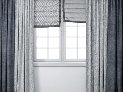 Curtains  Set in a modern style 01  3D model