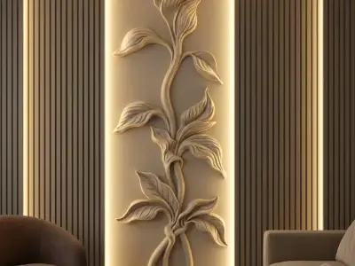 Organic Floral Bas-Relief  Wall Decor Set STL Mural CNC 394 3D model