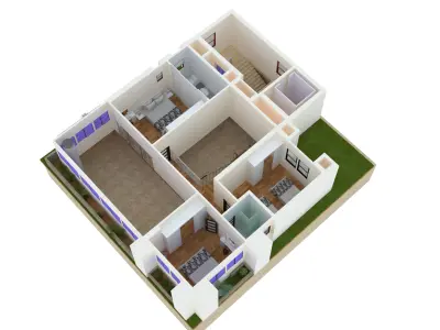 Axonometric View small villa Low-poly 3D model