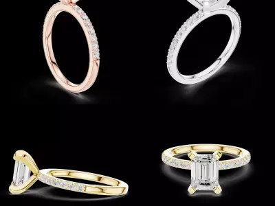 Emerald Cut Pave Solitaire Ring 3D STL Model 3D print model