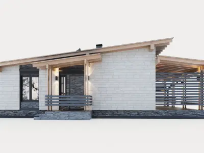 One-story cottage with a large terrace 3D model