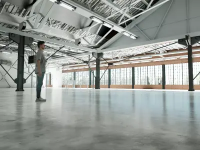 warehouse empty with concrete floor and windows Low-poly 3D model