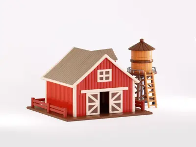 Hybrid Barn with Water Tank Low-poly 3D model