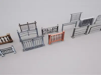 Modular Railing Pack Low-poly 3D model