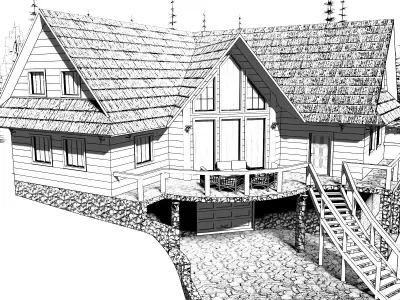 Log House with garage 3D model