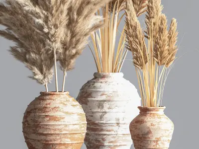 IndoorPlantSet10 dried grasses in vases 3D model