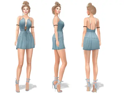 Casual Cute Ruffle Dress Boho Chic Outfit Low-poly 3D model