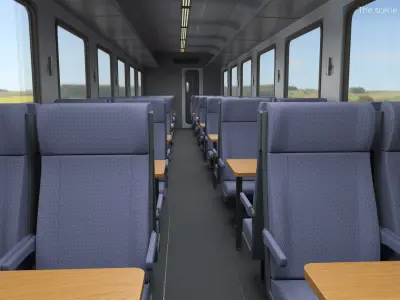  Economy-Class Passenger Coach with Air Vents Blue with Interior 
