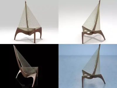 Harp four different chairs with wooden frame 3D model