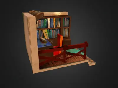 Medieval Library Interior Low-poly 3D model