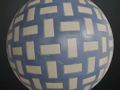 Blue and White Basketweave Geometric Tiles PBR Seamless Texture