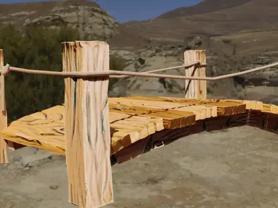 wooden bridge rope bridge Low-poly 3D model