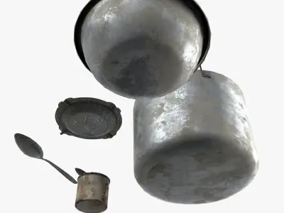 Old metal iron set tableware da1 Low-poly 3D model
