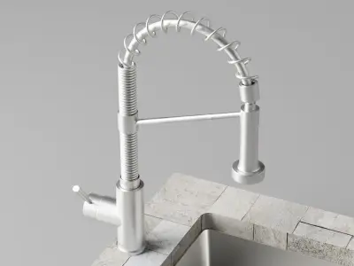 Silver Sink and Faucet Low-poly 3D model