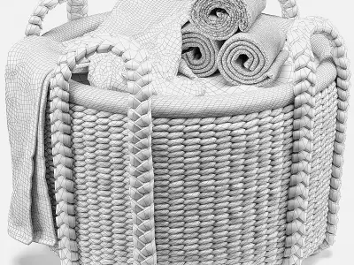Borocay Wicker Floor Basket and Blossom Hand Woven Basket 3D model