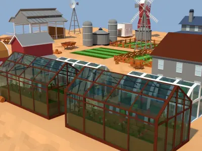 Low Poly Farm Complex Low-poly 3D model