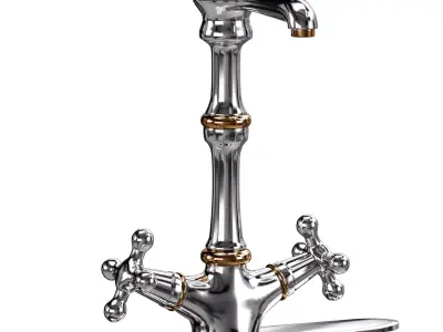 Kitchen Faucet Vintage White Cross 2 Handles Single Hole 3D model