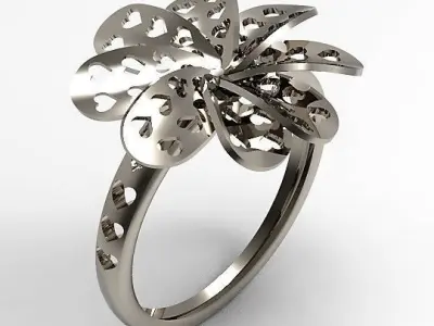 Flower ring 3D print model 14