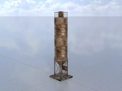 Industrial Cement Silo Version 3 old and rusty Low-poly 3D model