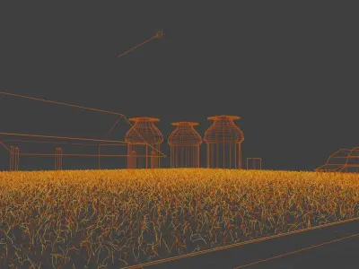 Farmland with barns and buildings Low-poly 3D model