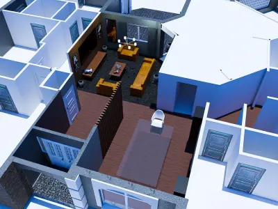 Modern House With Interior for Scenes and Animation Free low-poly 3D model