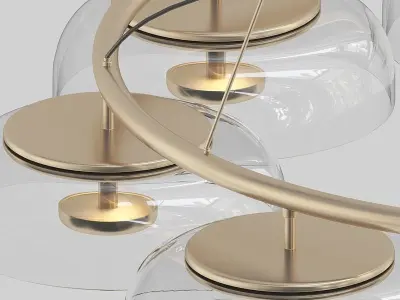 BLOSSI circular glass chandelier in brass and clear glass 3D model