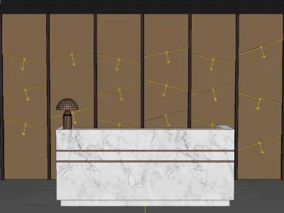 Reception marble desk with gold accents 3D model