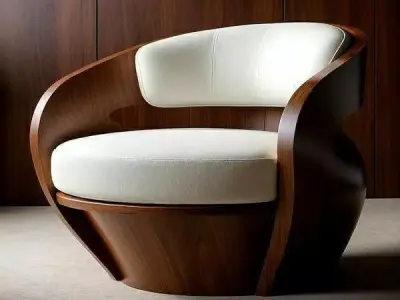 Modern Curved Wood Armchair Sleek White Upholstered Chair 3D Low-poly 3D model