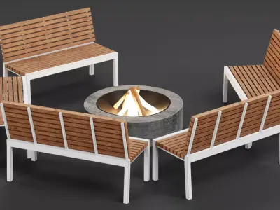 Garden Setup V11 - Fire Pit with Bench Seating Low-poly 3D model