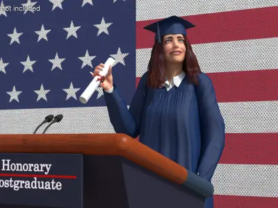  Graduate Woman with Cap and Gown Rigged for Maya 