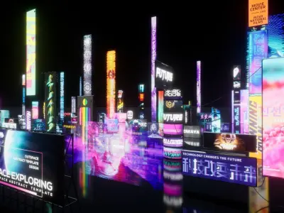 Cyberpunk Billboards  Signs Set  Low-poly 3D model