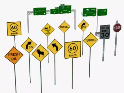 Road Signs And Traffic Signs Low-poly 3D model