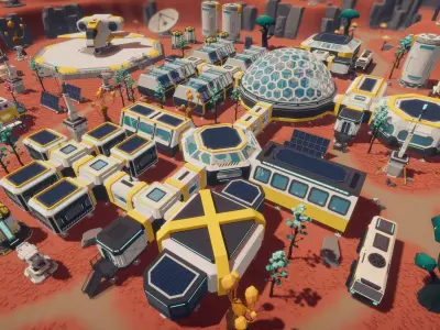 Low Poly Sci-Fi Planet Base Low-poly 3D model