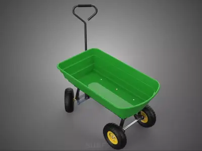 FOUR 4 WHEELS HEAVY DUTY GREEN GARDEN CART WHEELBARROW PLASTIC 3D model
