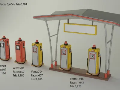 Petrol station Low-poly 3D model