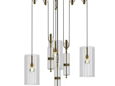 Untitled five light chandelier in brass with clear glass cyli... 3D model