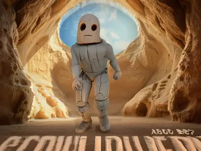 Friendly Stone Golem in Bright Cave Low-poly 3D model