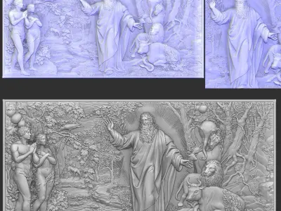 Paradise Adam and Eve with God 3D print model