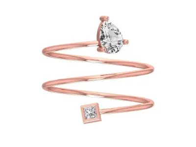 Solitaire Women Spiral Princess Pear Stone Band Ring 3D print model purchase